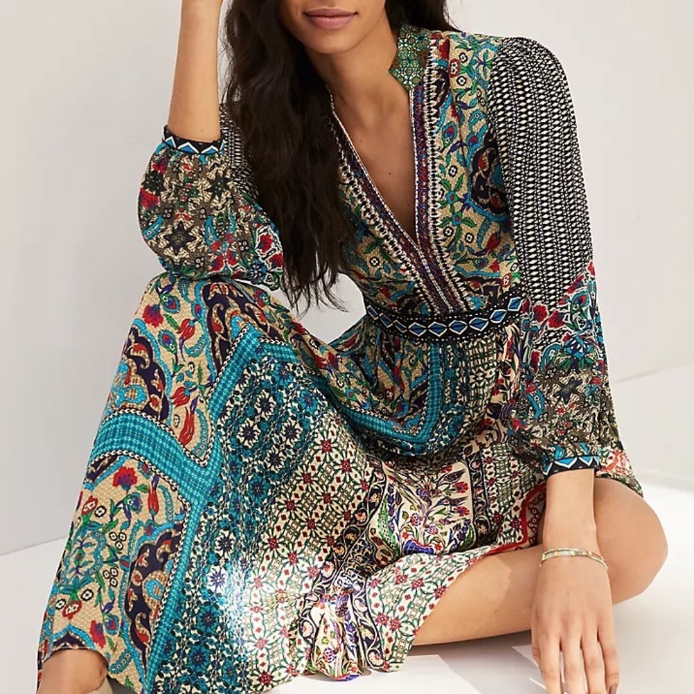 Price dropped***. Anthropologie Patterned Maxi Dress Bhanuni by Jyoti Blue Motif